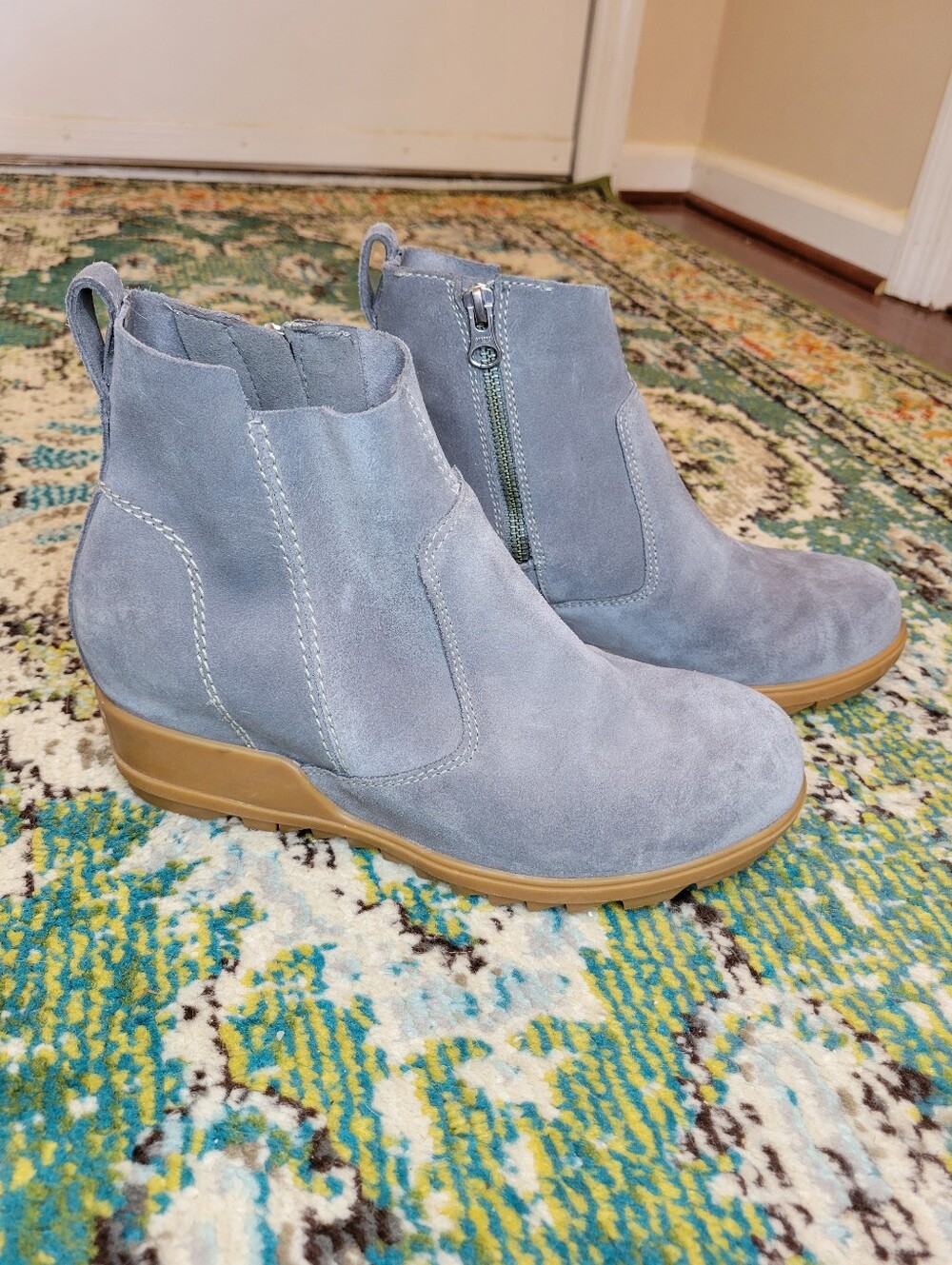 SOREL Evie Suede Zip Wedge Ankle Booties, Size Womens 7.5